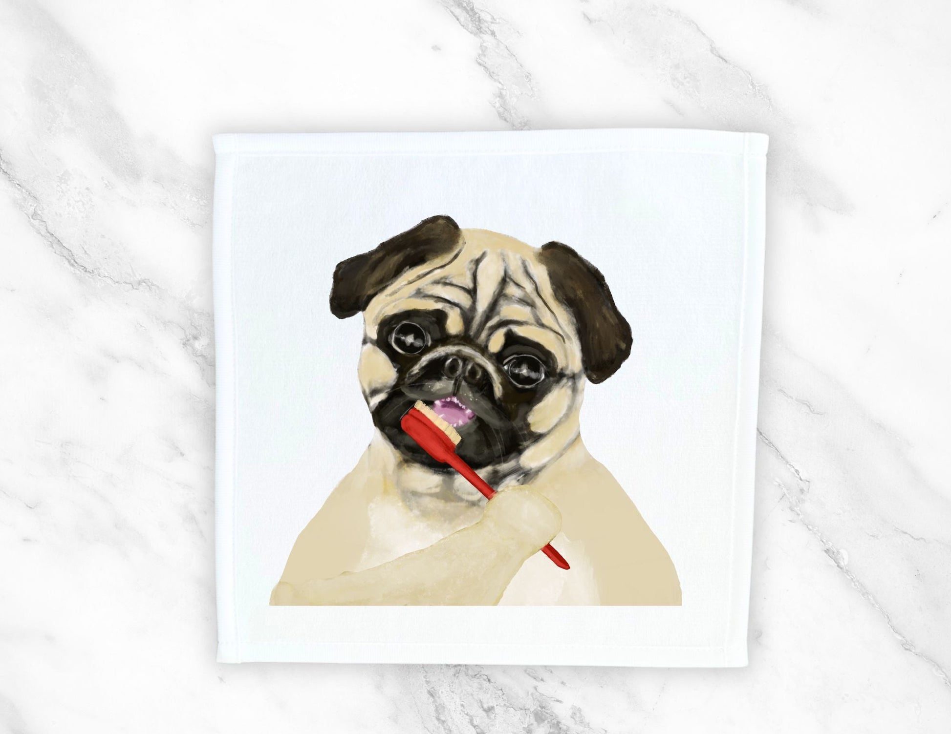 Pug Brushing Teeth Washcloth – A Playful Gift for Dog Lovers - MerikaArt