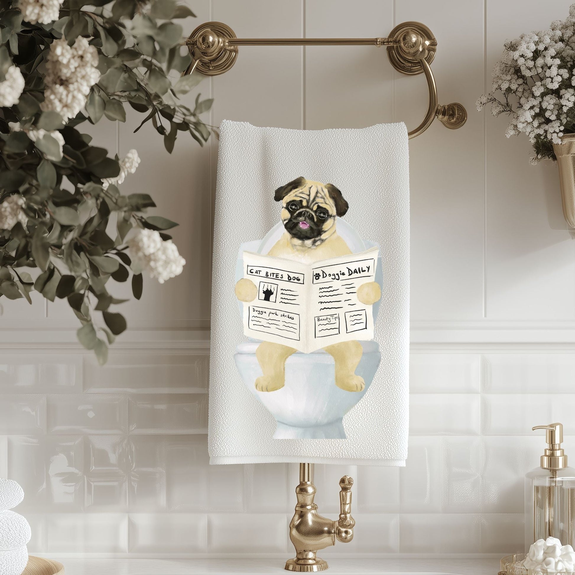 Pug Dog Bathroom Towel - MerikaArt