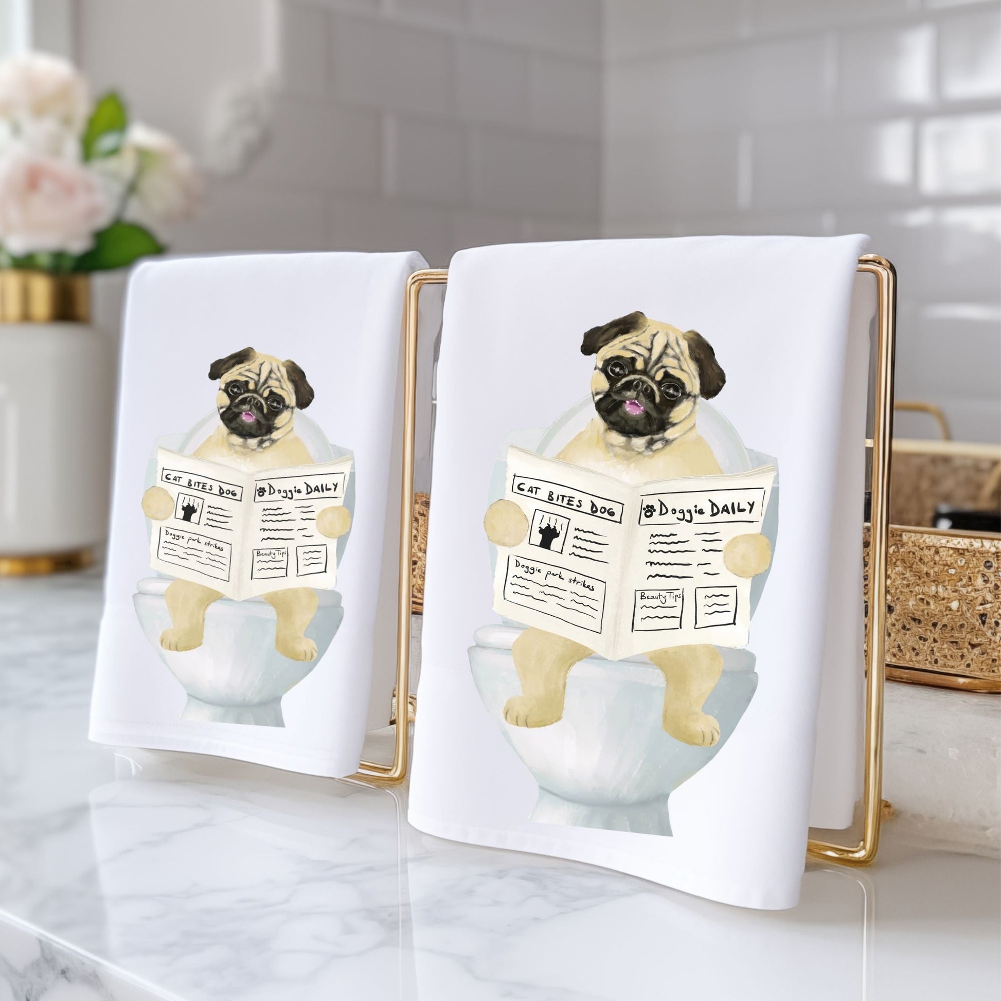 Pug Dog Bathroom Towel - MerikaArt