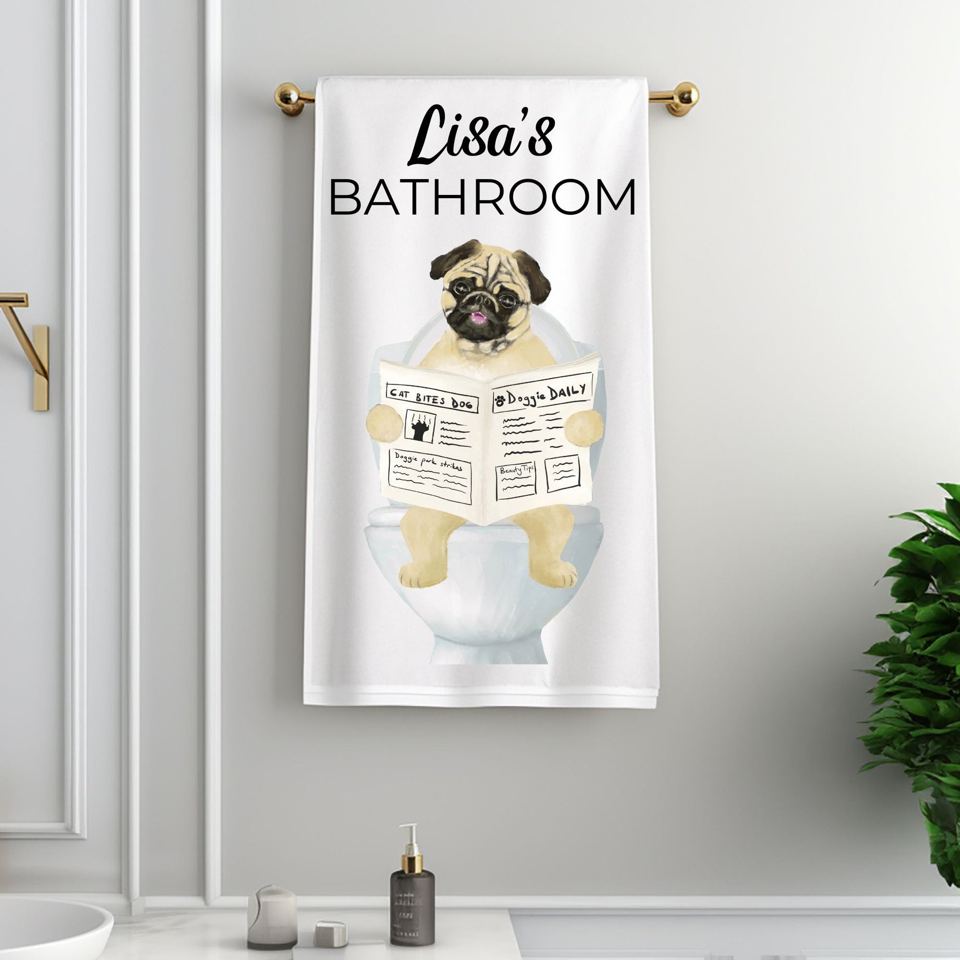 Pug Dog Bathroom Towel - MerikaArt