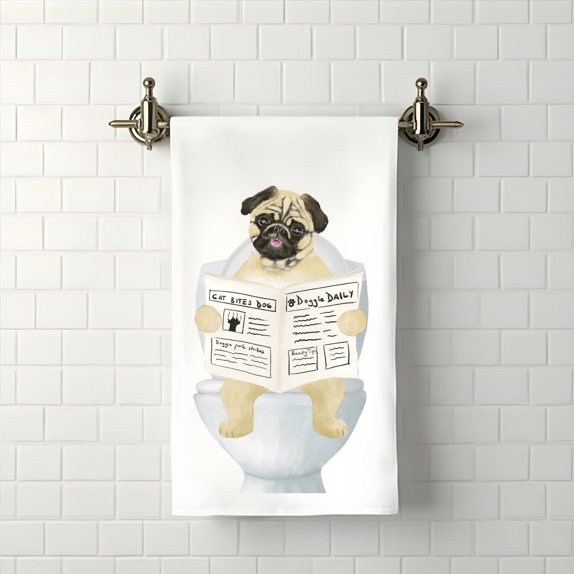 Pug Dog Bathroom Towel - MerikaArt
