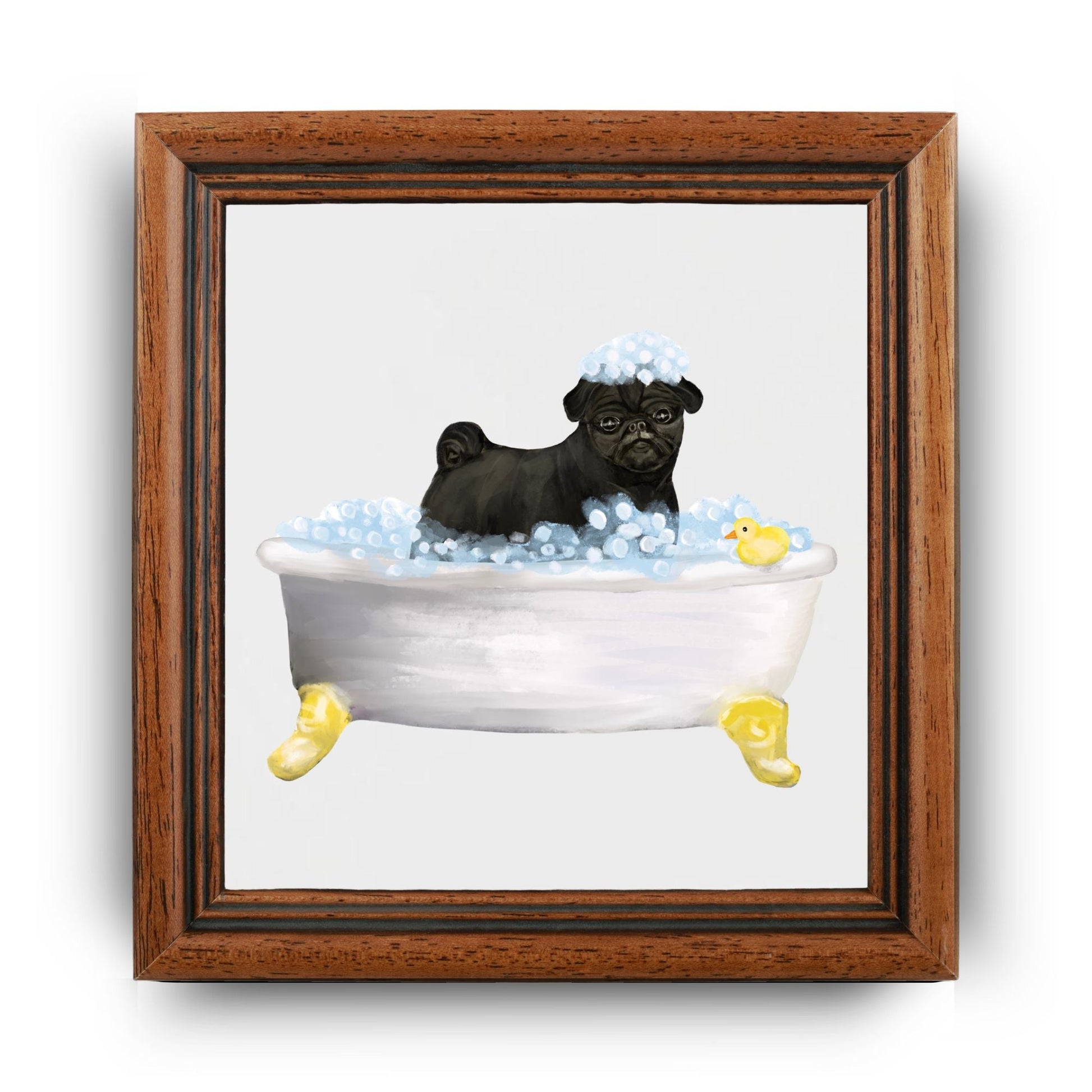 Pug Dog in Bathtub Ceramic Tile – Handcrafted Whimsical Pet Art Decor - MerikaArt