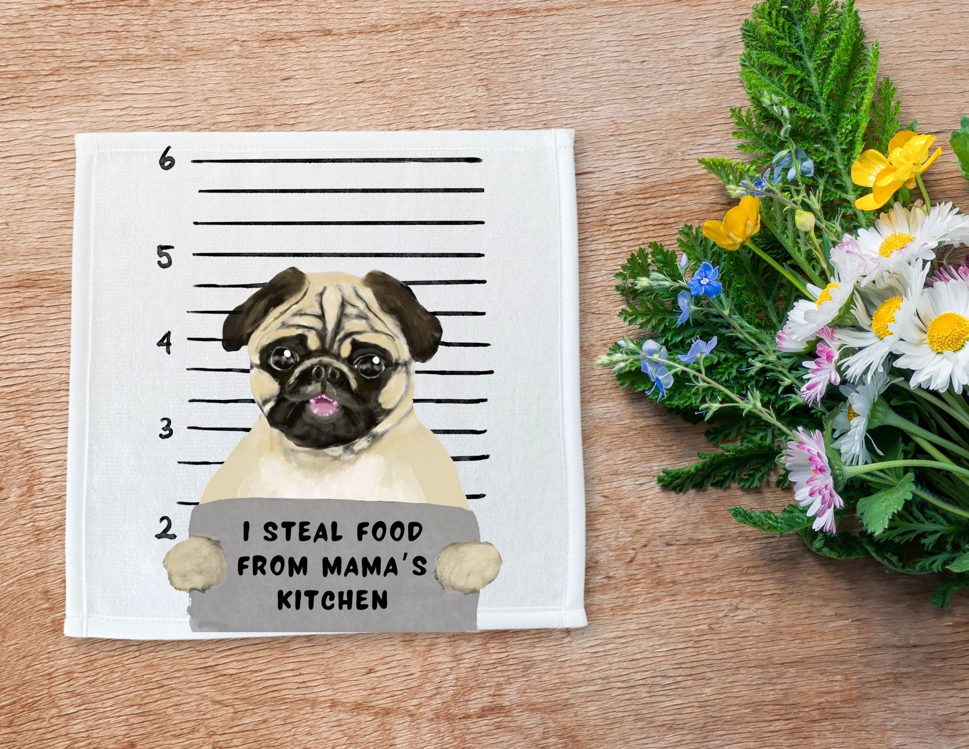 Pug Dog Washcloth - MerikaArt