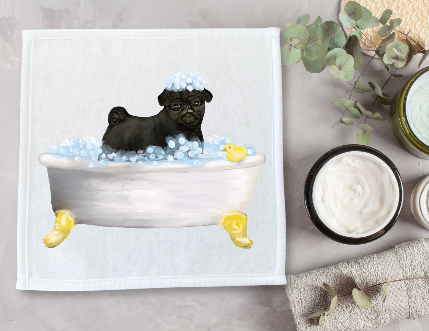 Pug in Bubble Bath Washcloth – A Charming Gift for Dog Lovers - MerikaArt