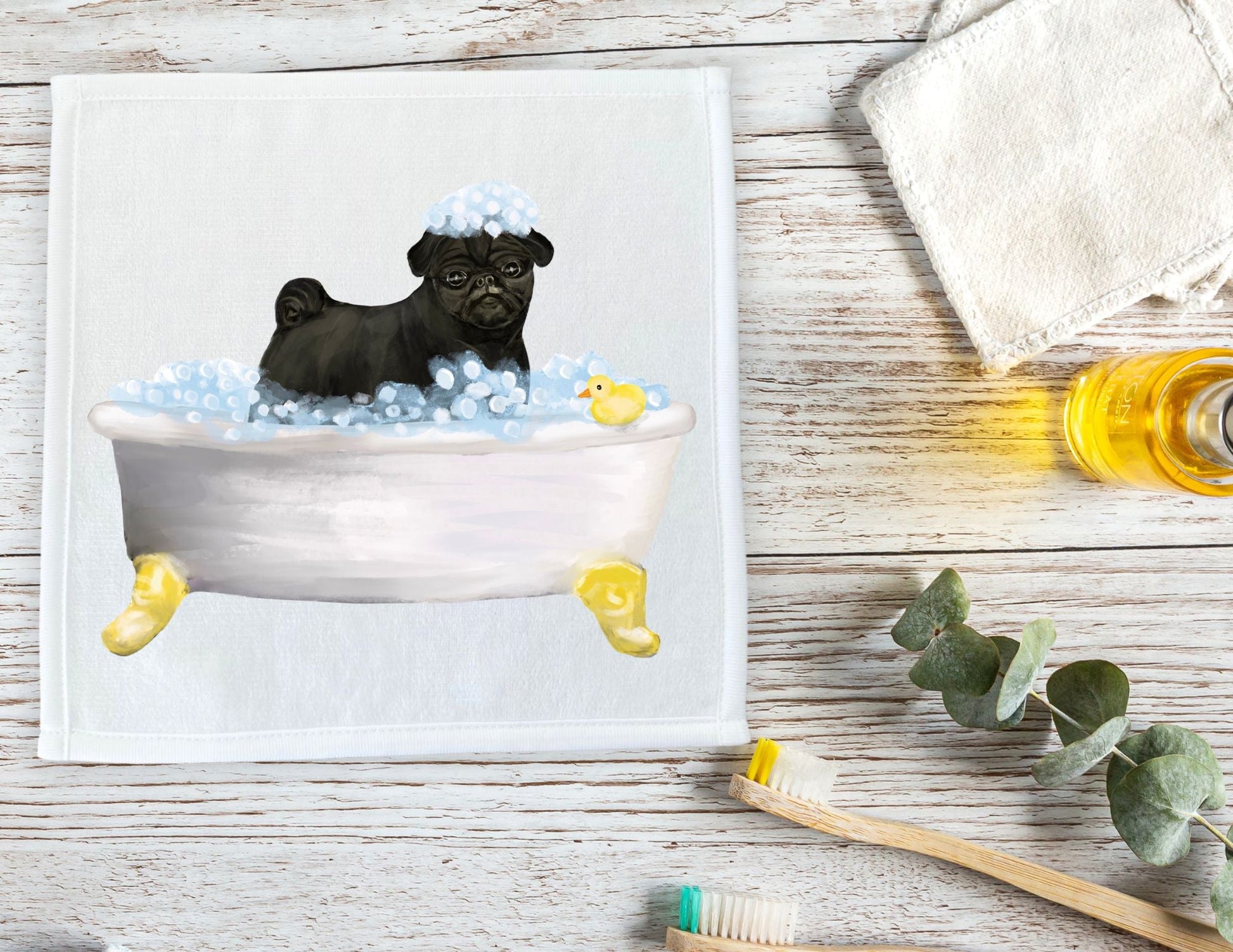 Pug in Bubble Bath Washcloth – A Charming Gift for Dog Lovers - MerikaArt