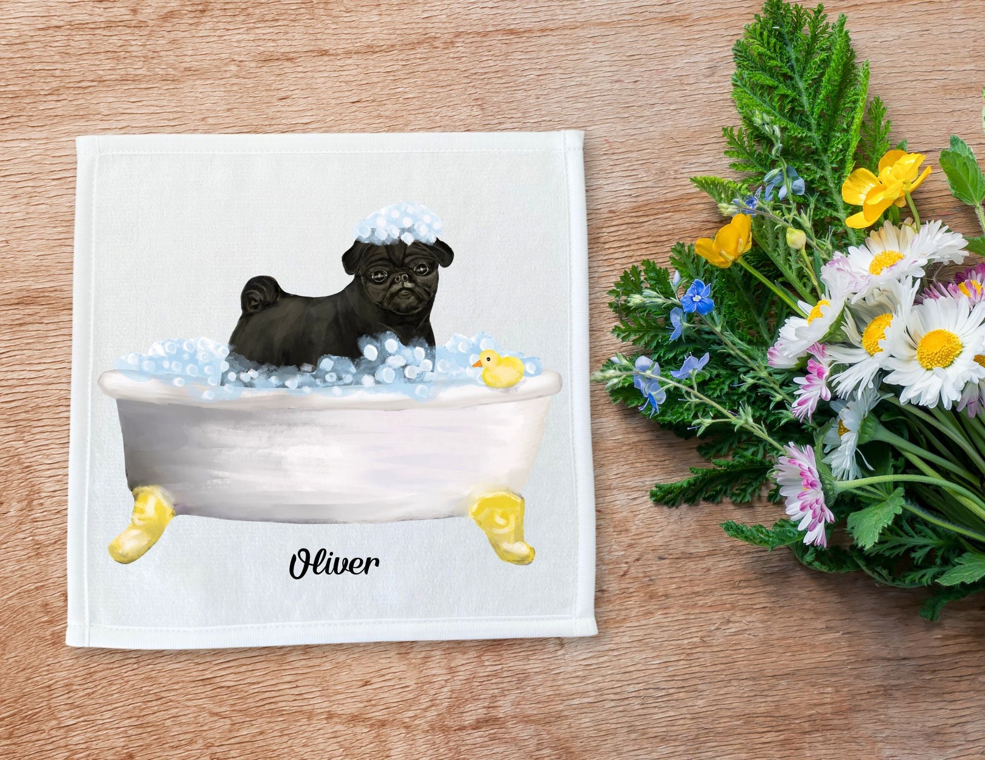 Pug in Bubble Bath Washcloth – A Charming Gift for Dog Lovers - MerikaArt