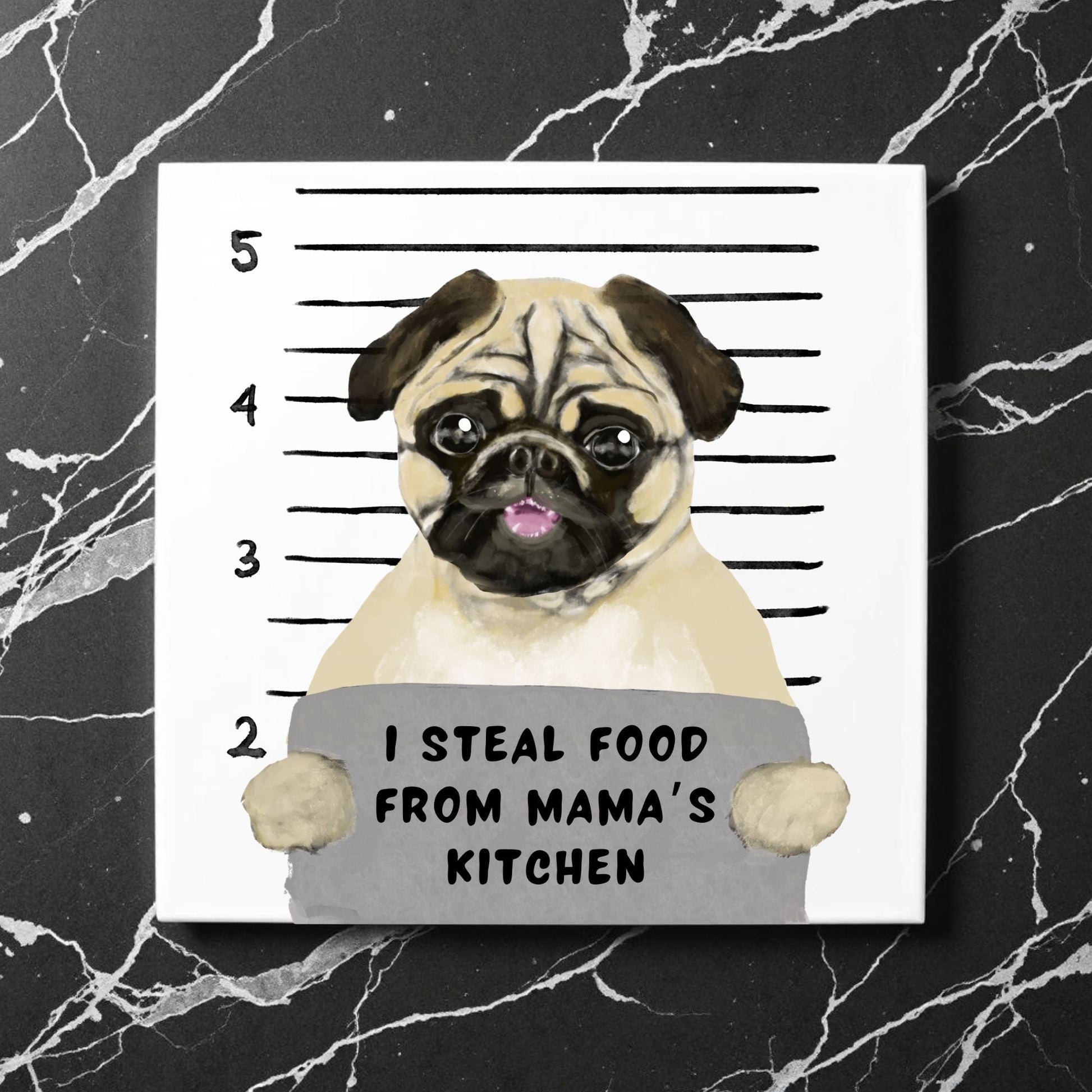 Pug Mugshot Ceramic Tile - MerikaArt
