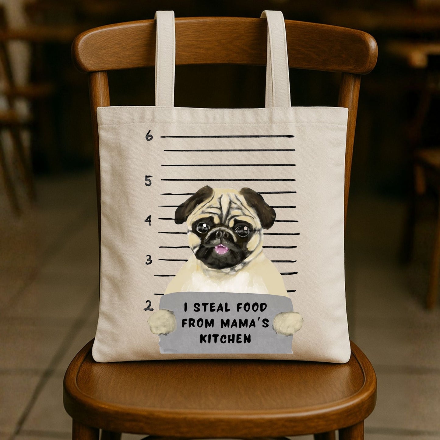 Pug Mugshot Tote Bag - MerikaArt
