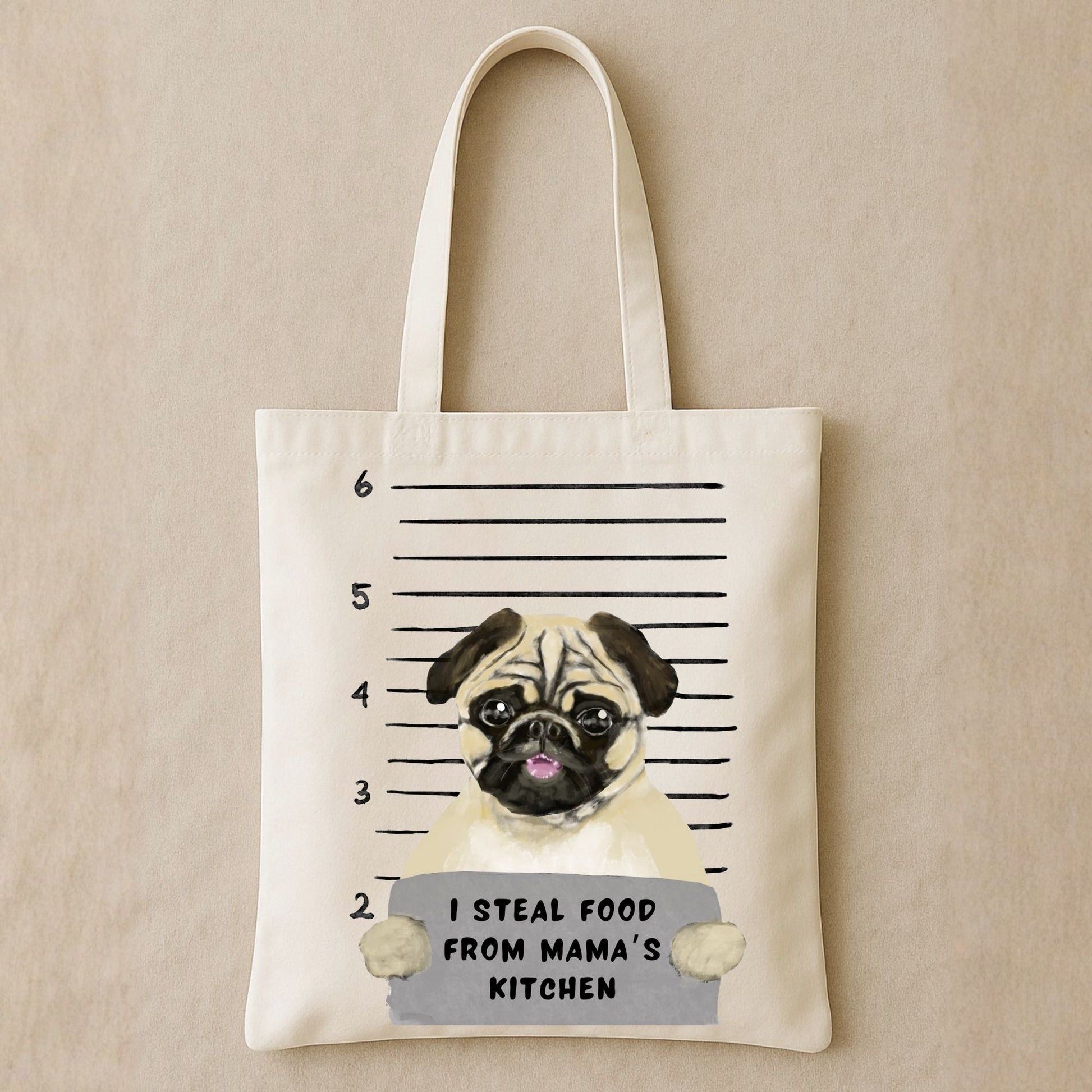 Pug Mugshot Tote Bag - MerikaArt