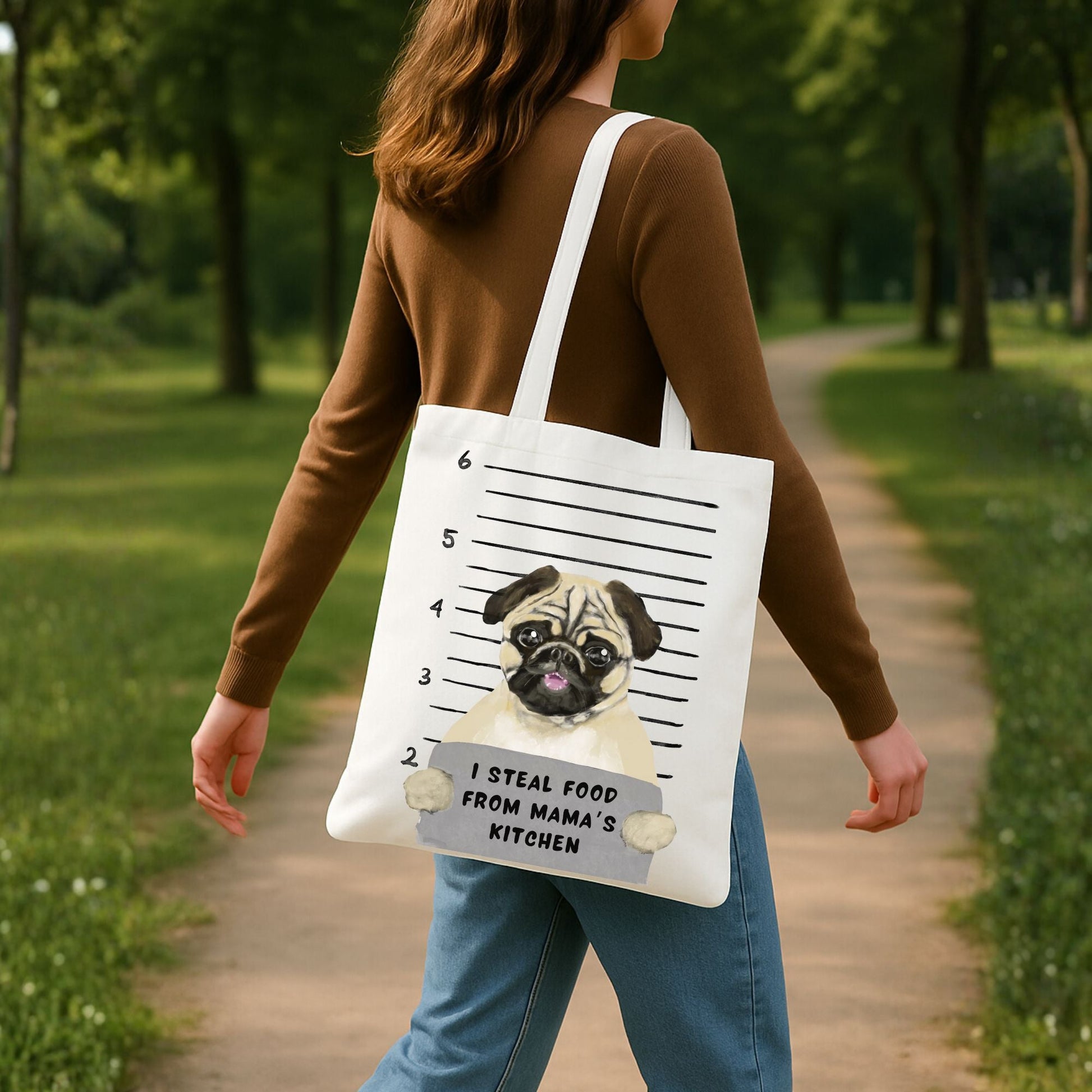 Pug Mugshot Tote Bag - MerikaArt
