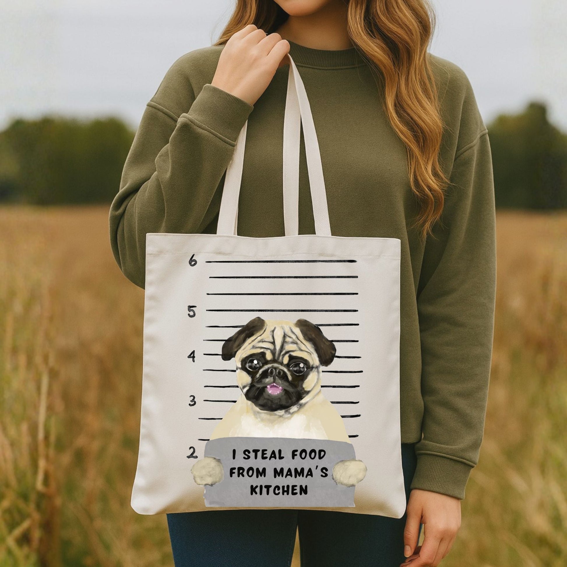 Pug Mugshot Tote Bag - MerikaArt