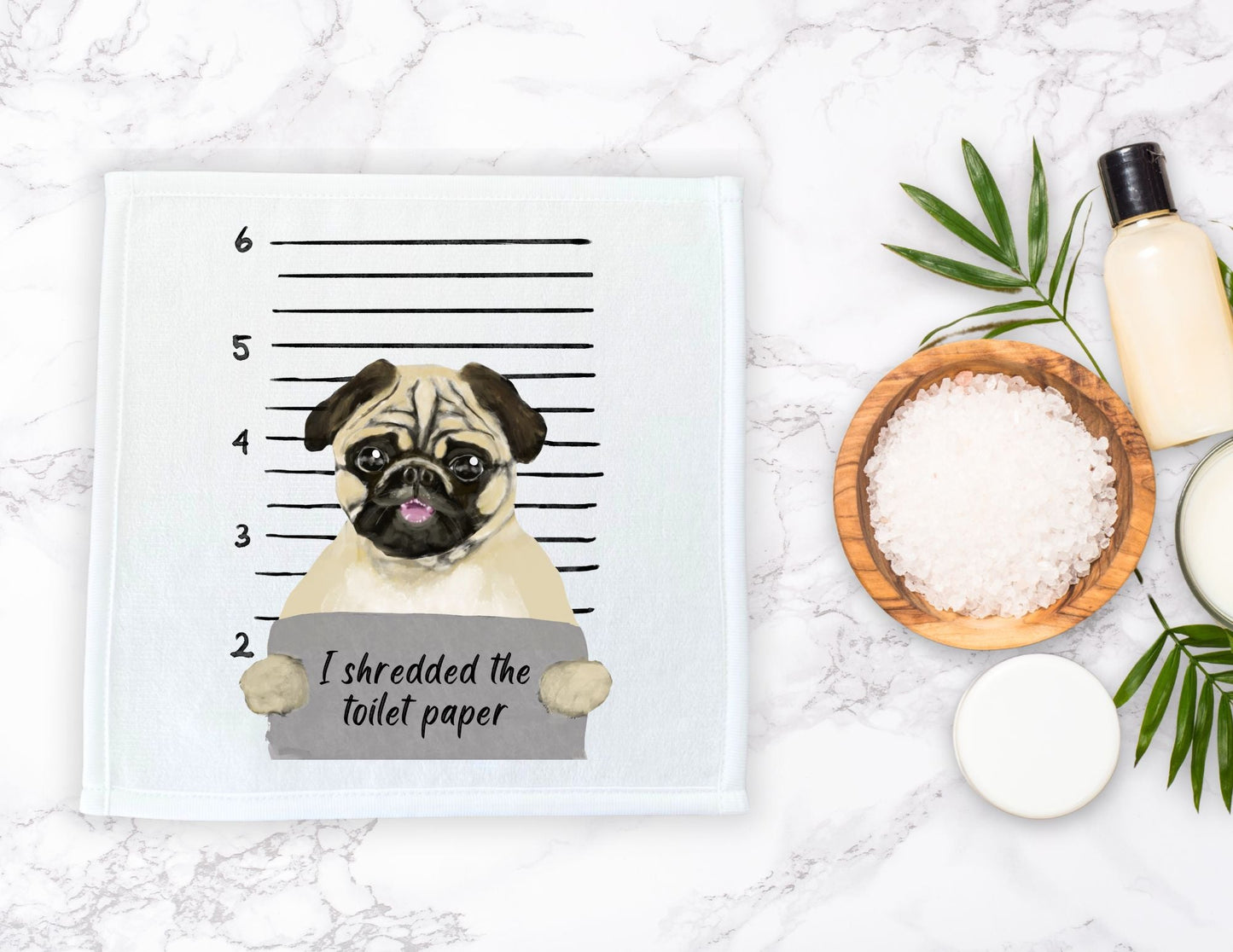 Pug Mugshot Washcloth - MerikaArt