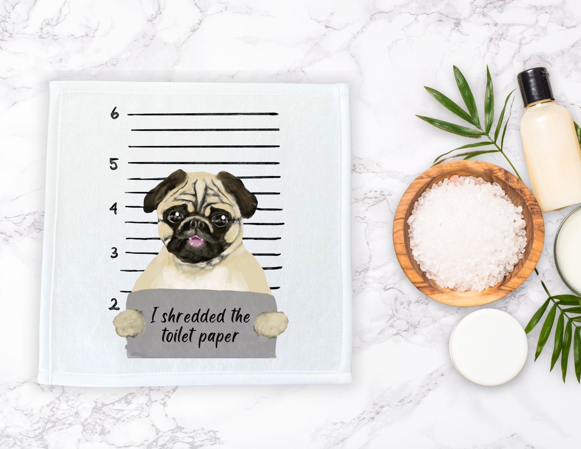 Pug Mugshot Washcloth - MerikaArt