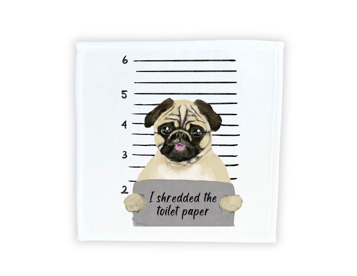 Pug Mugshot Washcloth - MerikaArt