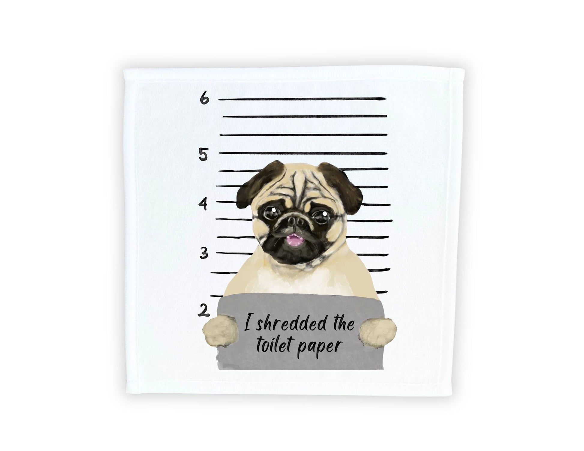 Pug Mugshot Washcloth - MerikaArt