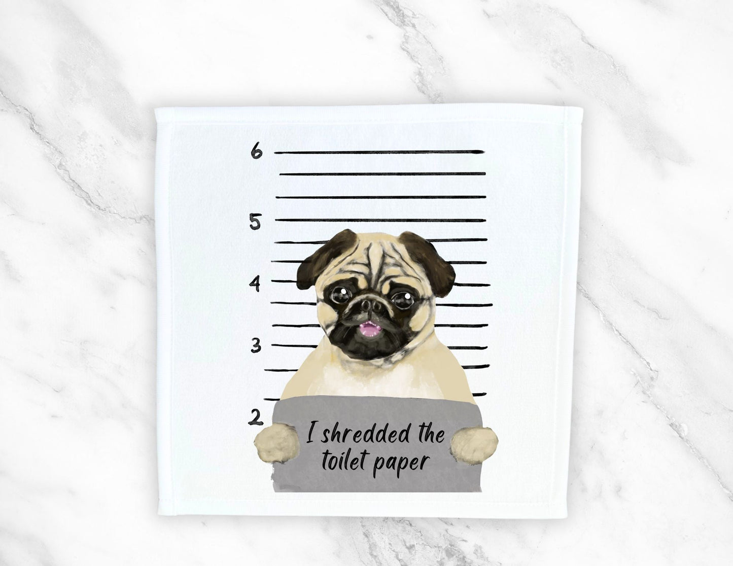 Pug Mugshot Washcloth - MerikaArt