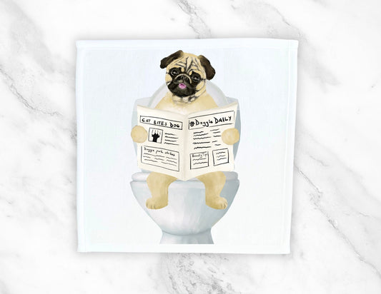 Pug Reading Newspaper Washcloth – A Hilarious Gift for Dog Lovers - MerikaArt
