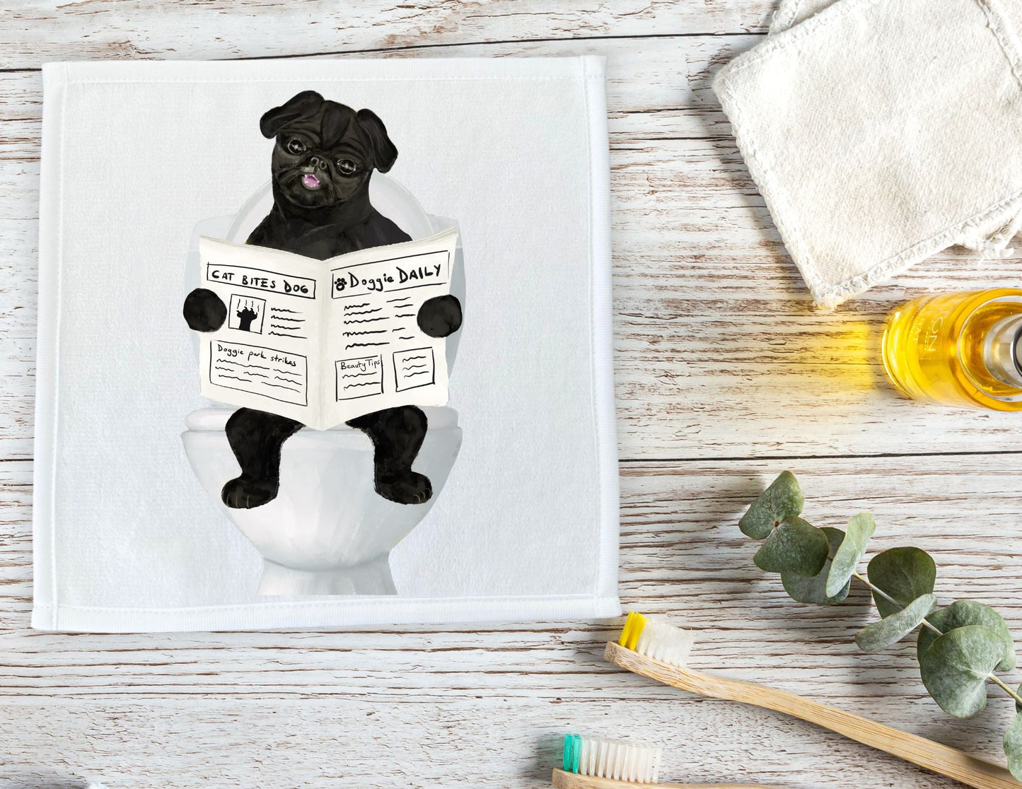 Pug Toilet Humor Washcloth – A Playful Gift for Dog Enthusiasts - MerikaArt