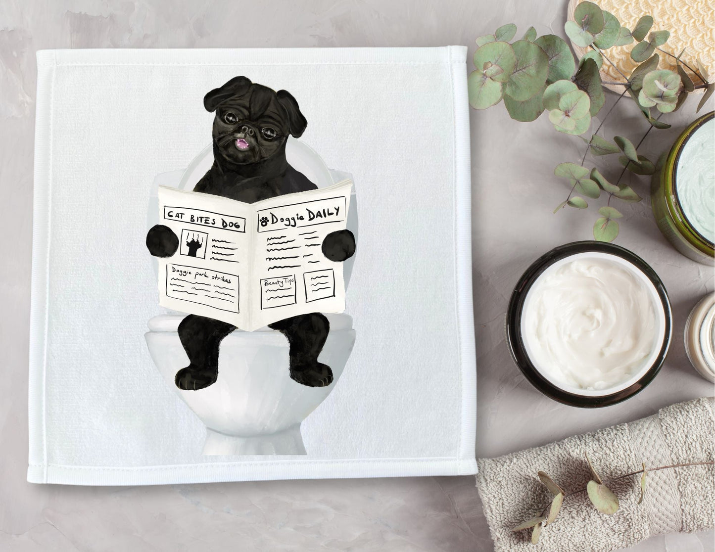 Pug Toilet Humor Washcloth – A Playful Gift for Dog Enthusiasts - MerikaArt