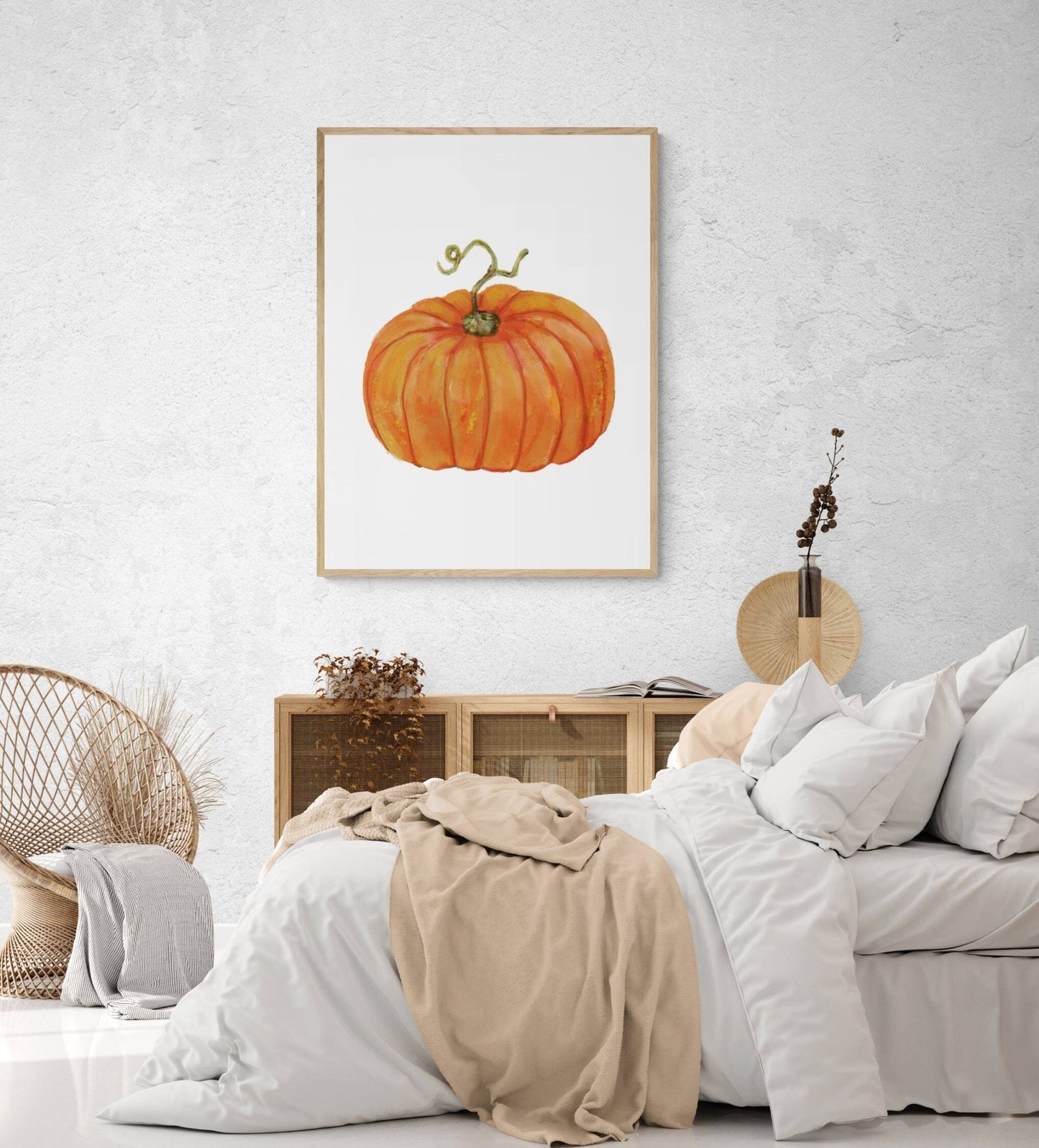 Pumpkin Print, Halloween Pumpkin Painting, Fall Decor, Living Room Home Art, Holiday Wall Art, Orange Pumpkin Illustration, Autumn Wall Art - MerikaArt