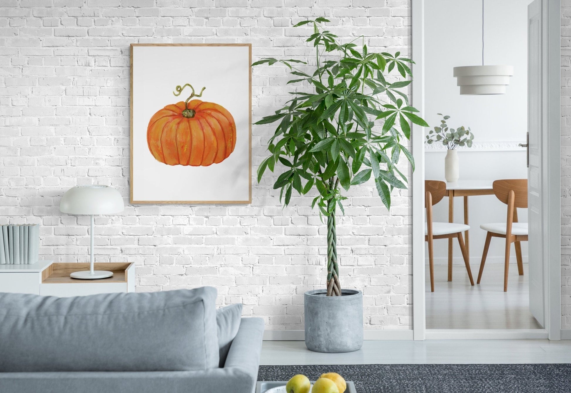 Pumpkin Print, Halloween Pumpkin Painting, Fall Decor, Living Room Home Art, Holiday Wall Art, Orange Pumpkin Illustration, Autumn Wall Art - MerikaArt