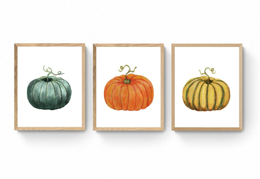 Pumpkin Set of 3 Prints, Halloween Pumpkin Painting, Fall Decor, Thanksgiving Art, Holiday Wall Art, Pumpkin Illustration, Autumn Wall Art - MerikaArt