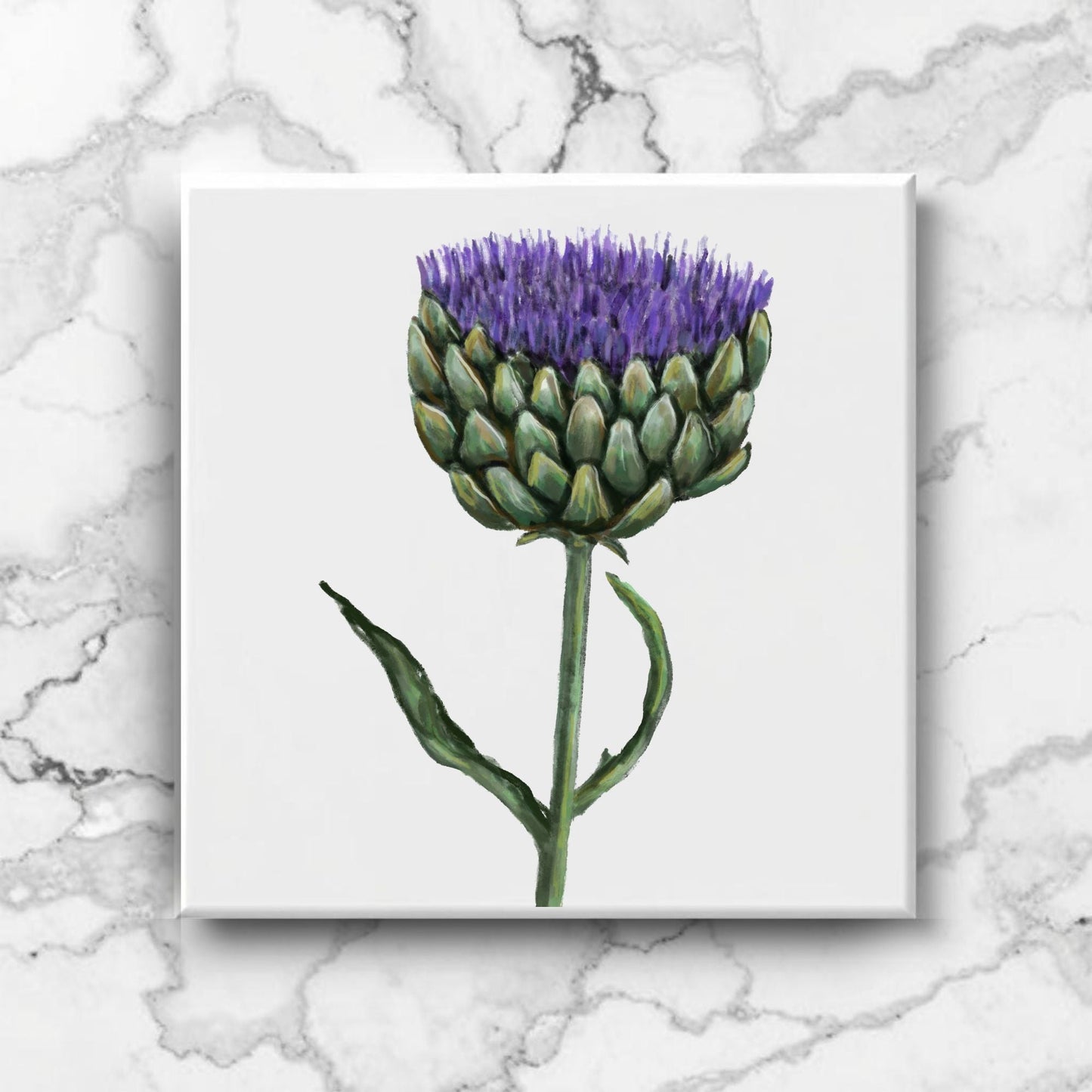 Purple Artichoke Flower Ceramic Tile - MerikaArt
