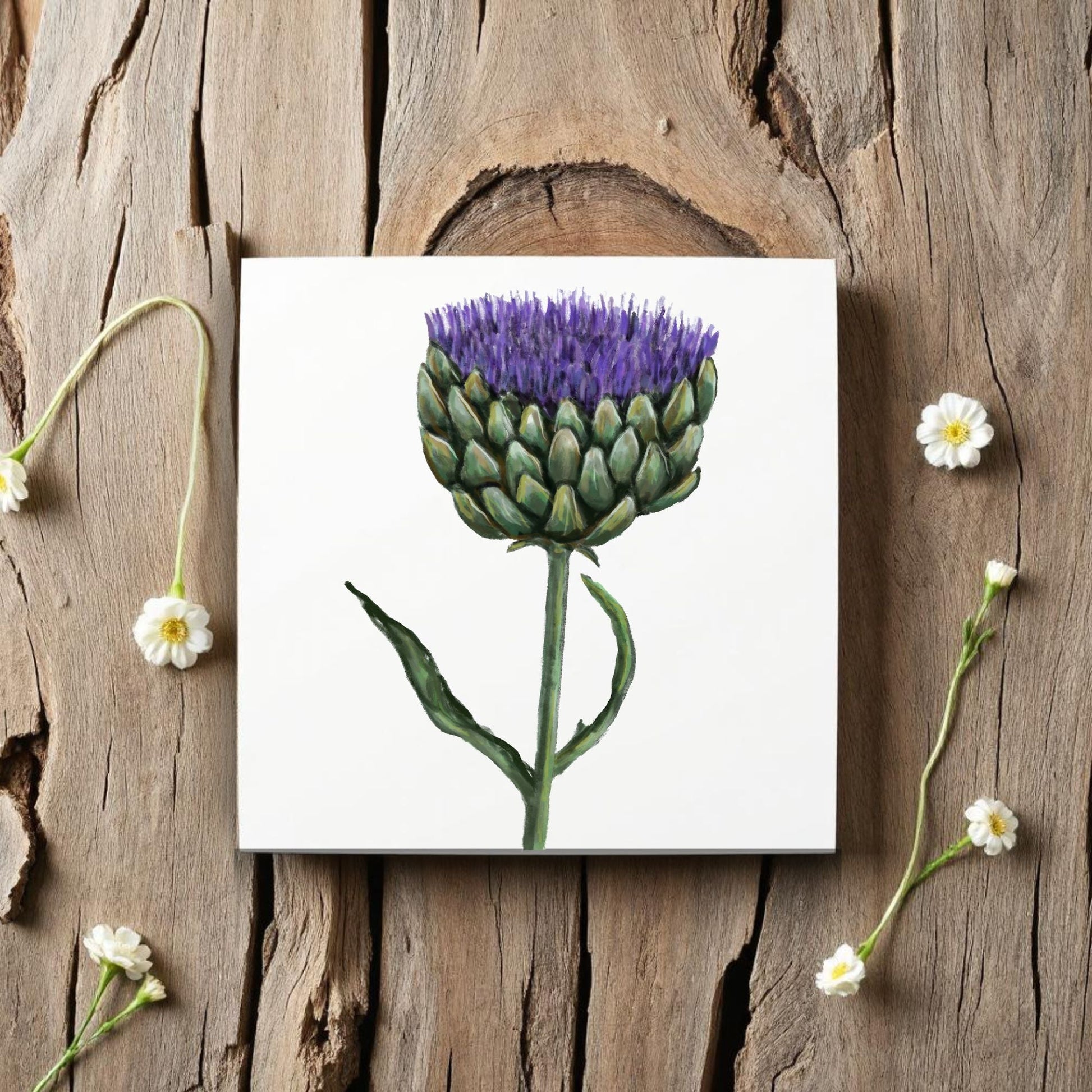 Purple Artichoke Flower Ceramic Tile - MerikaArt