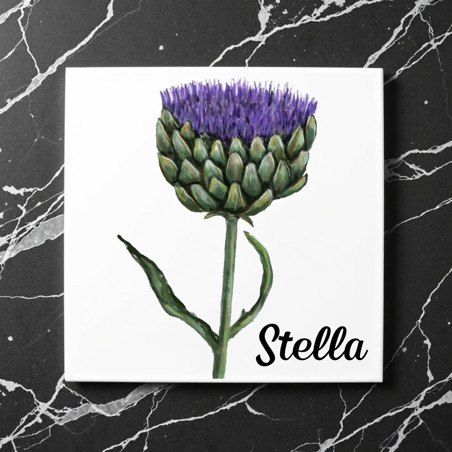 Purple Artichoke Flower Ceramic Tile - MerikaArt