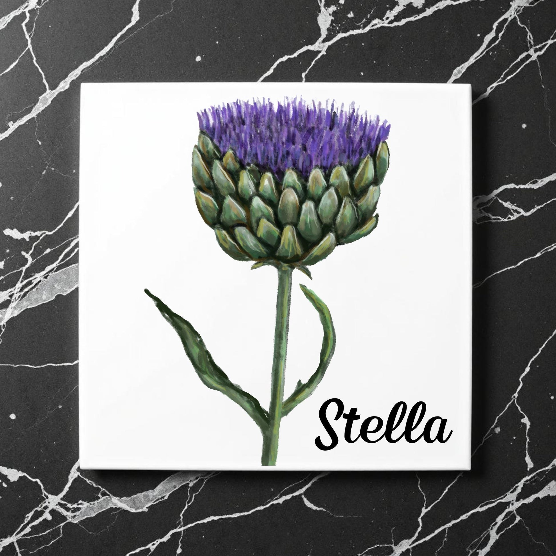 Purple Artichoke Flower Ceramic Tile - MerikaArt