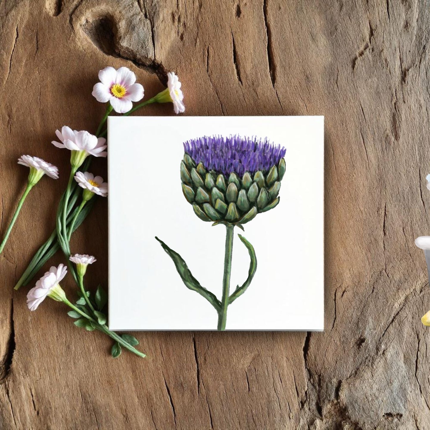 Purple Artichoke Flower Ceramic Tile - MerikaArt