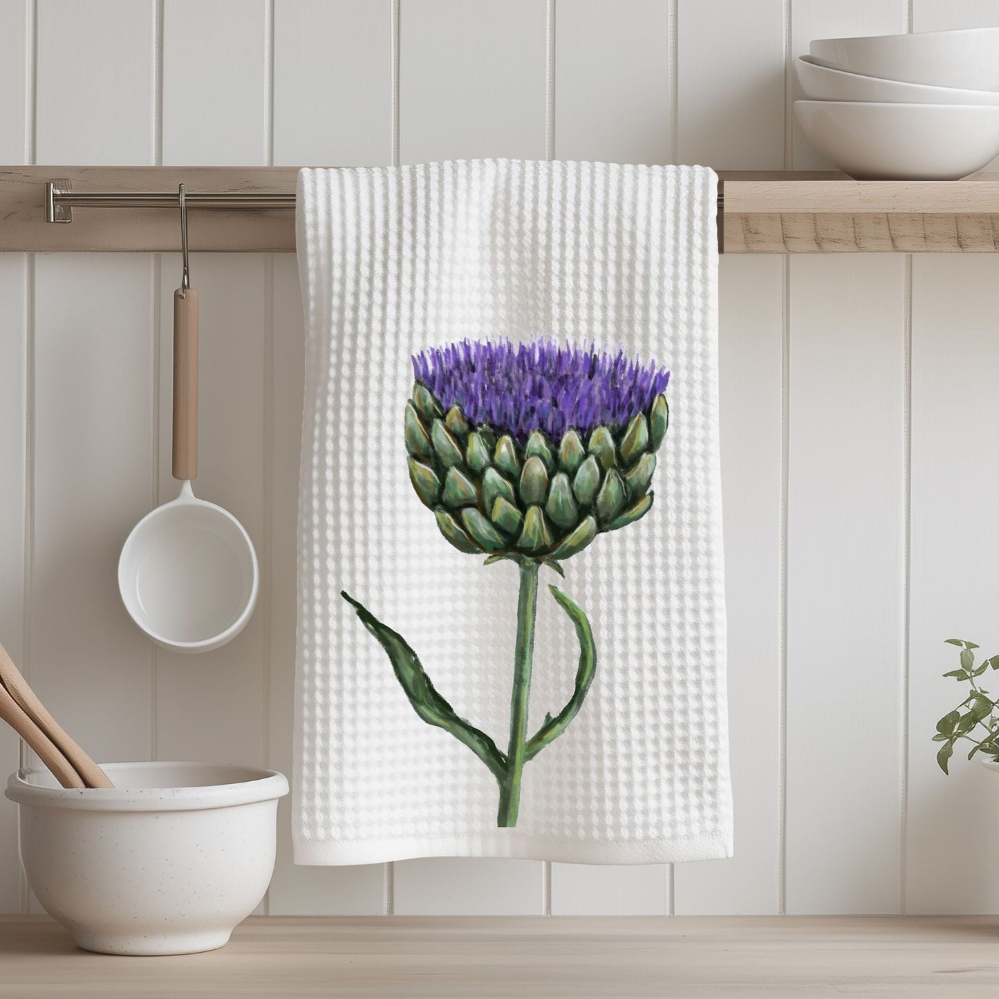 Purple Artichoke Flower Kitchen Towel - MerikaArt