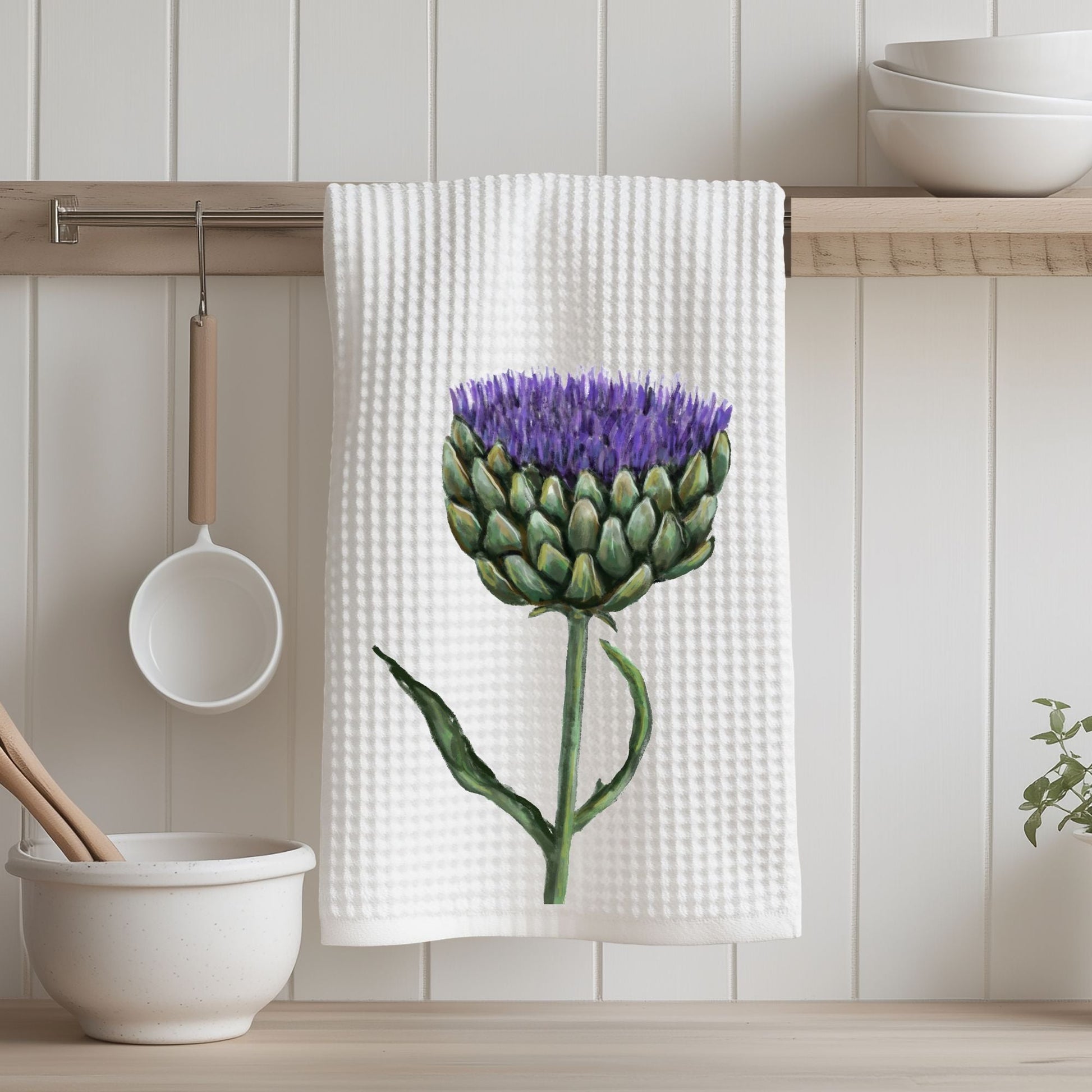 Purple Artichoke Flower Kitchen Towel - MerikaArt