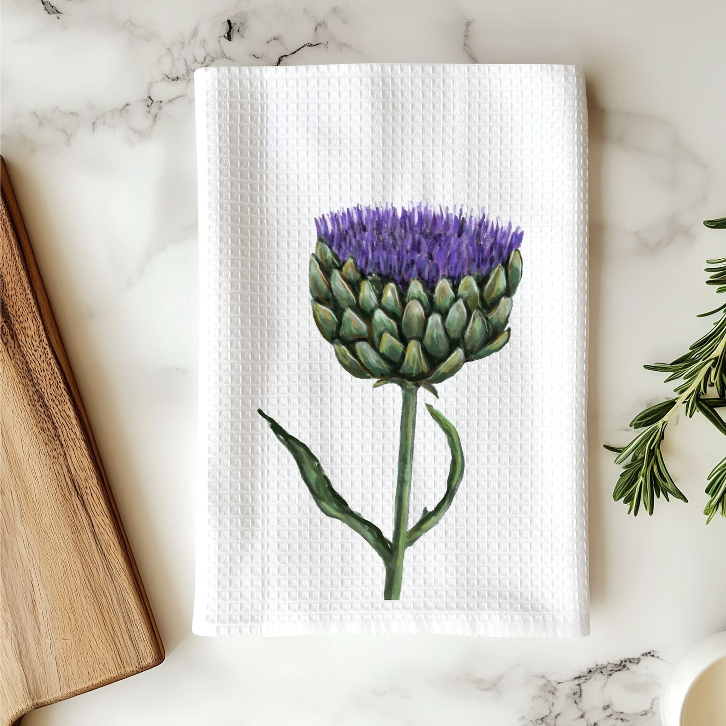 Purple Artichoke Flower Kitchen Towel - MerikaArt