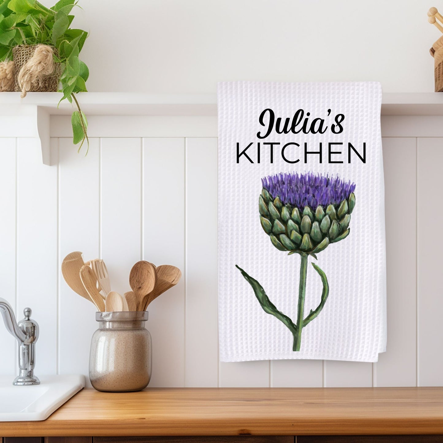 Purple Artichoke Flower Kitchen Towel - MerikaArt