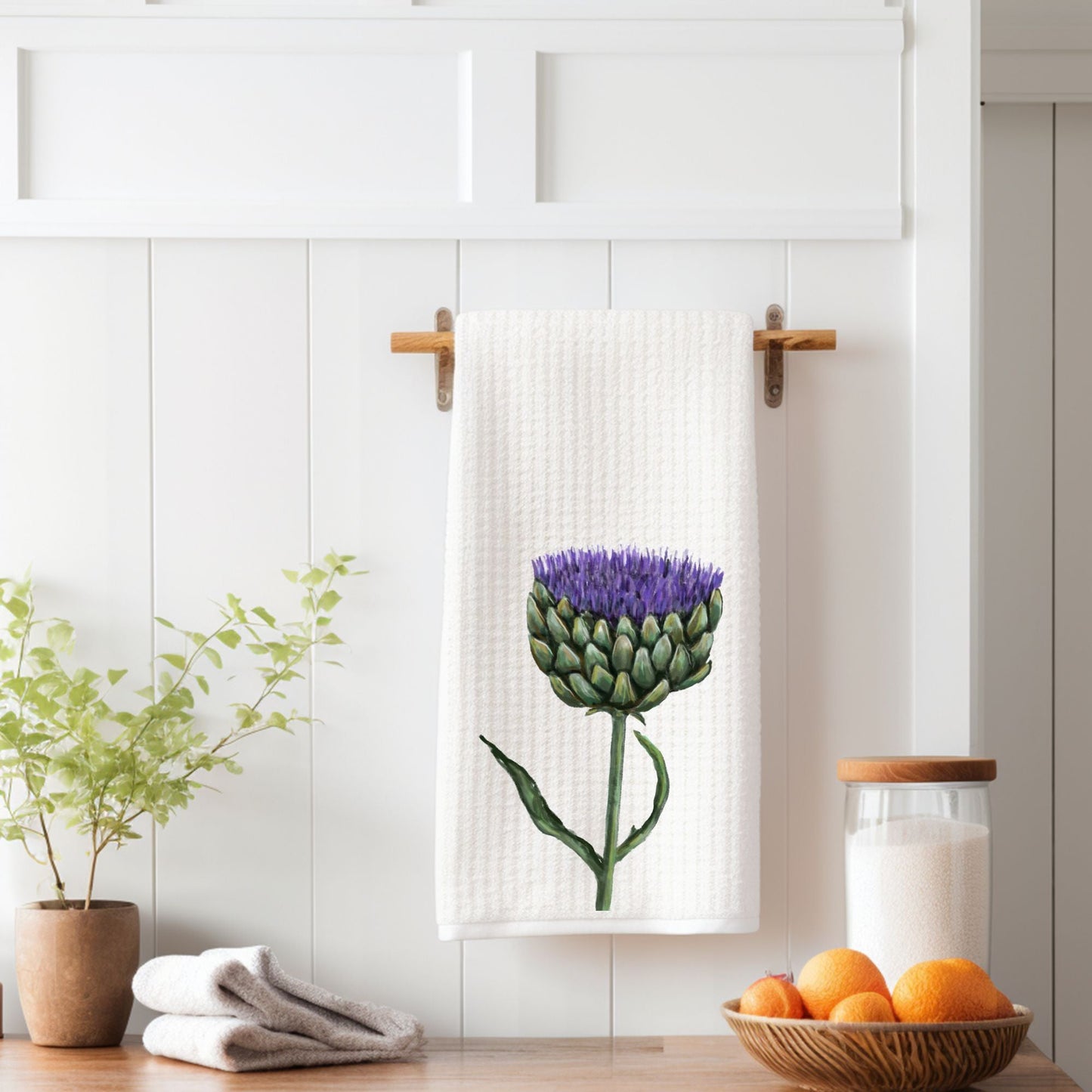 Purple Artichoke Flower Kitchen Towel - MerikaArt