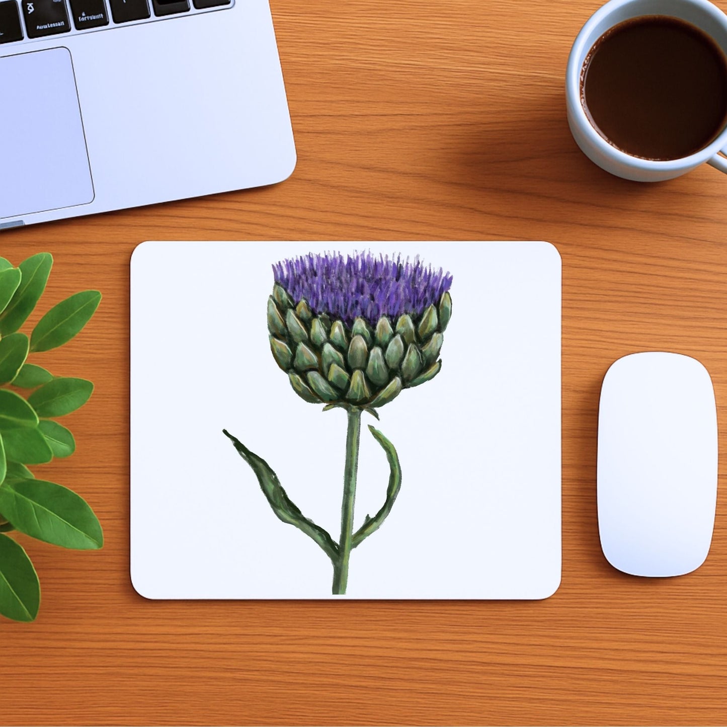 Purple Artichoke Flower Mousepad - MerikaArt