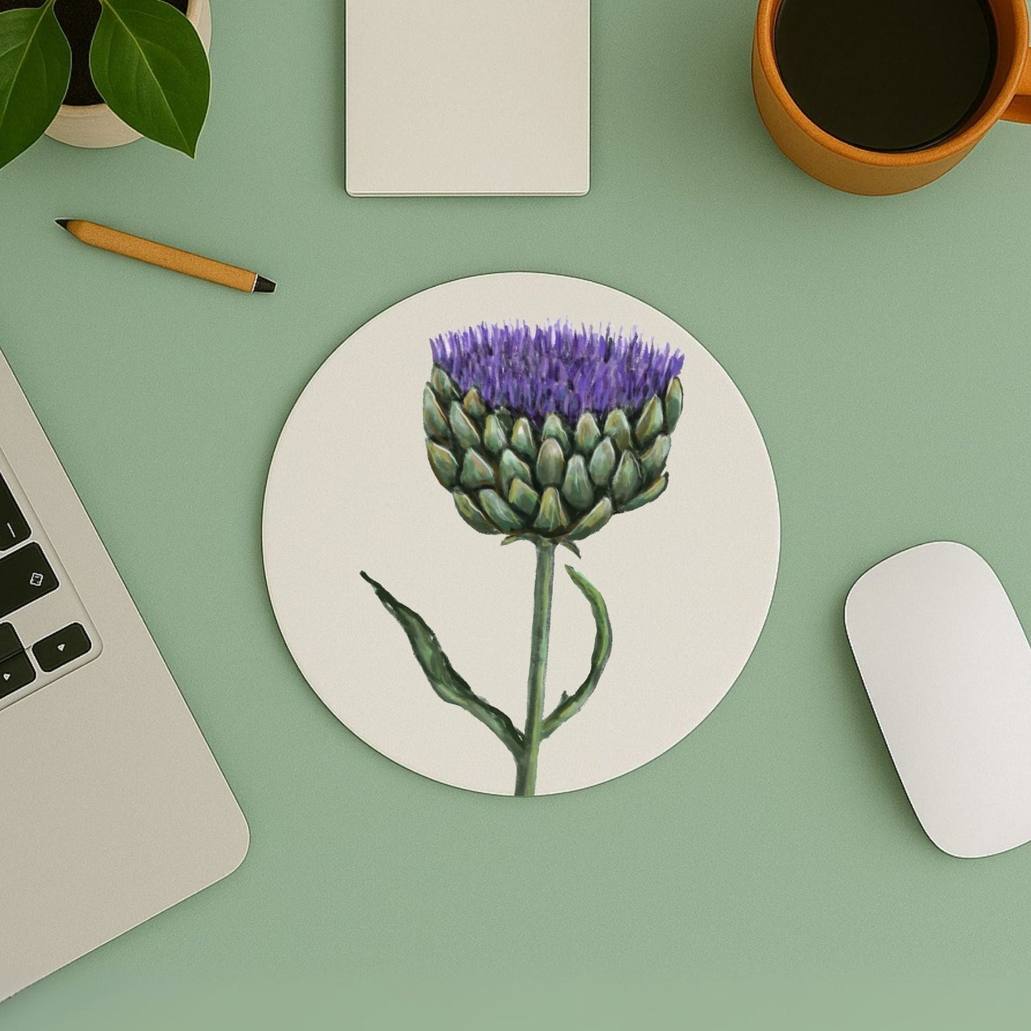 Purple Artichoke Flower Mousepad - MerikaArt