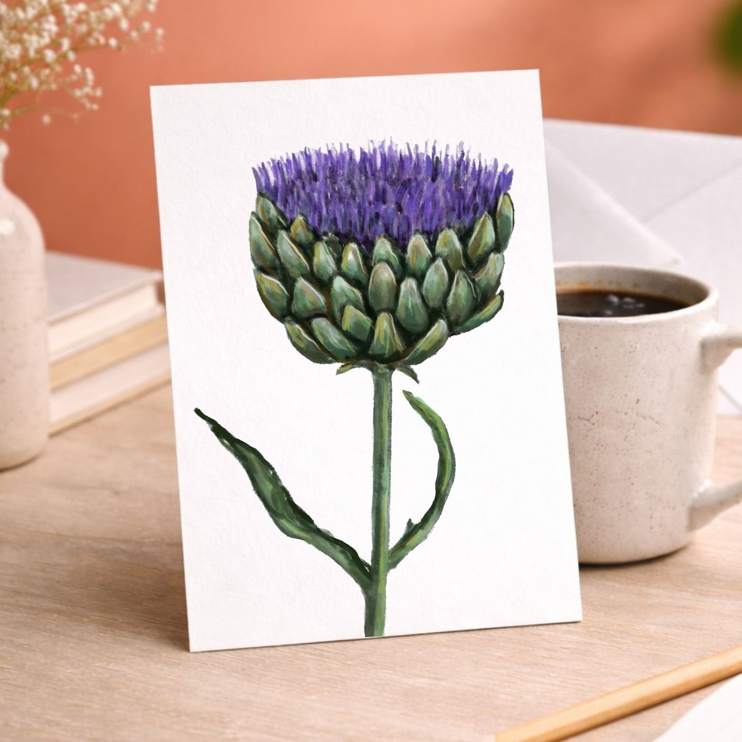 Purple Artichoke Flower Postcard - MerikaArt