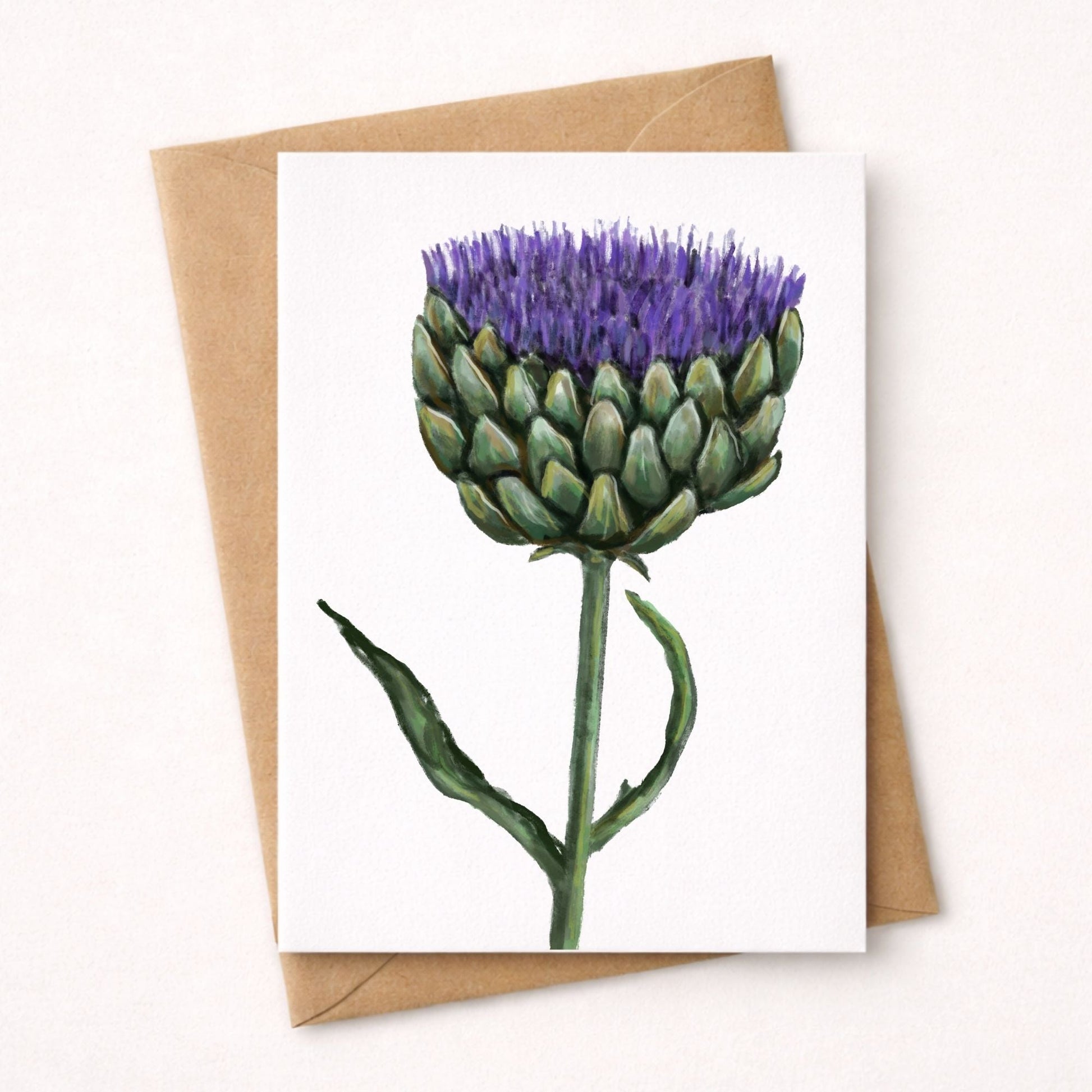 Purple Artichoke Flower Postcard - MerikaArt