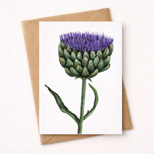 Purple Artichoke Flower Postcard - MerikaArt