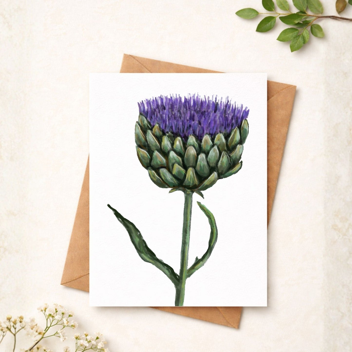 Purple Artichoke Flower Postcard - MerikaArt