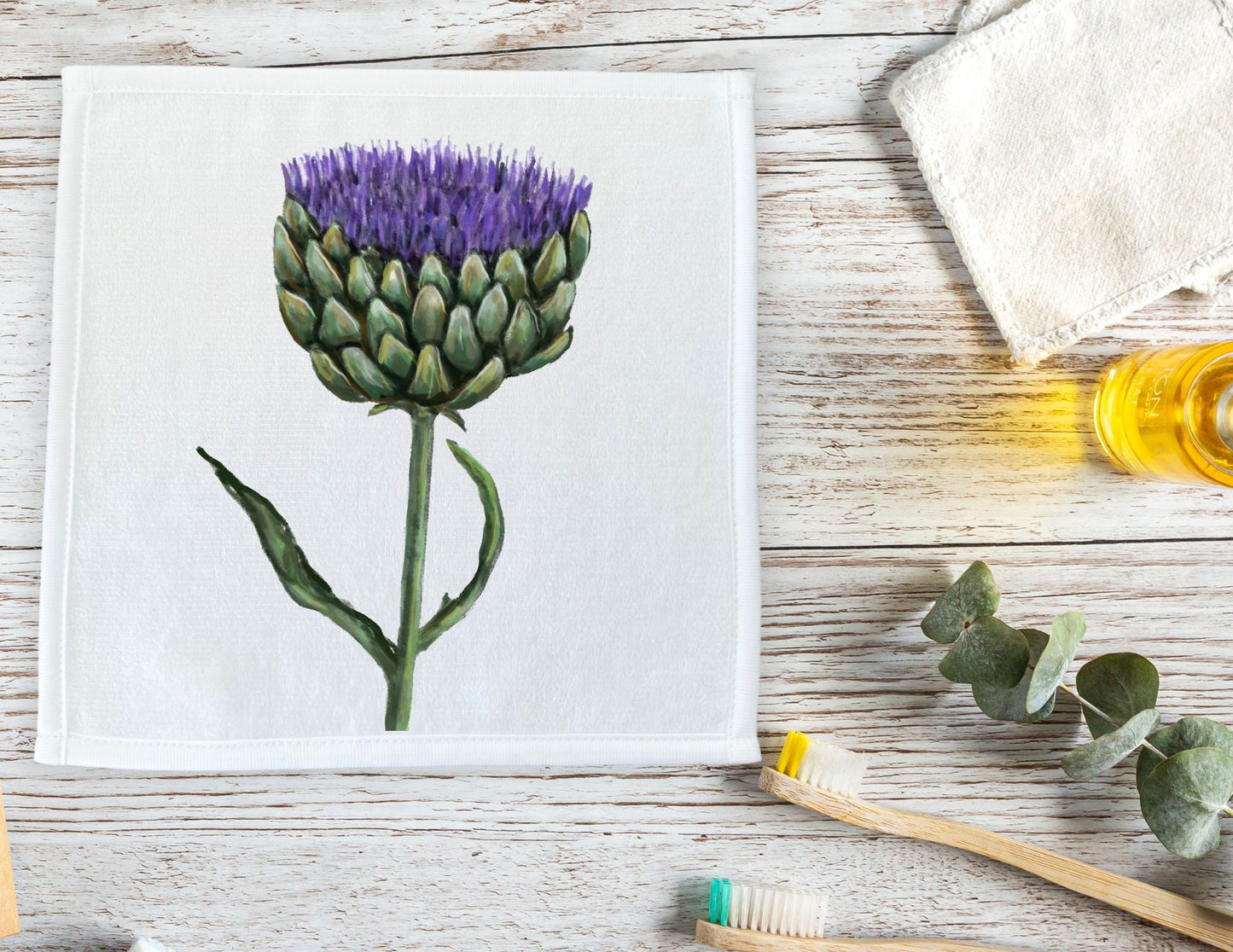 Purple Artichoke Flower Washcloth - MerikaArt