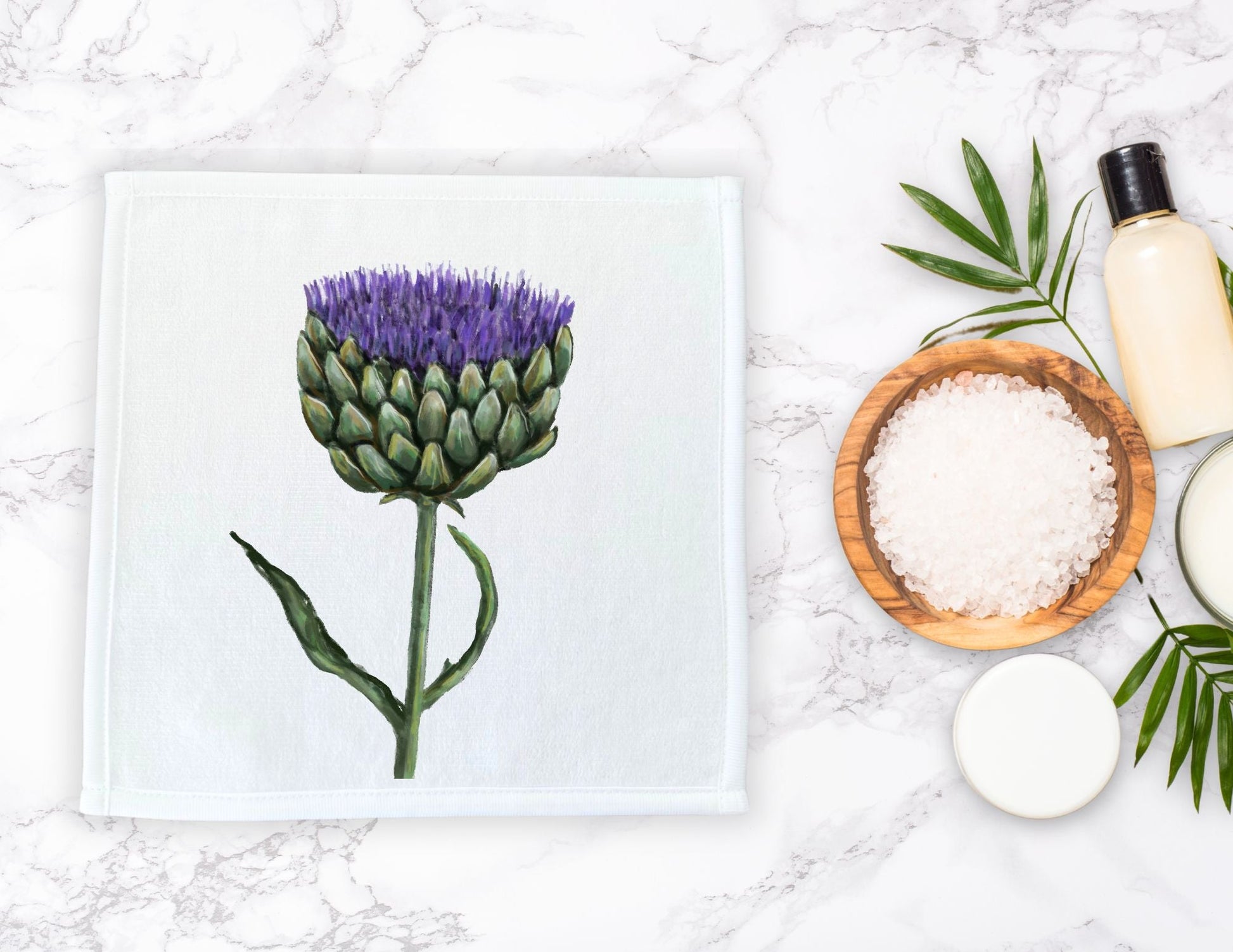 Purple Artichoke Flower Washcloth - MerikaArt