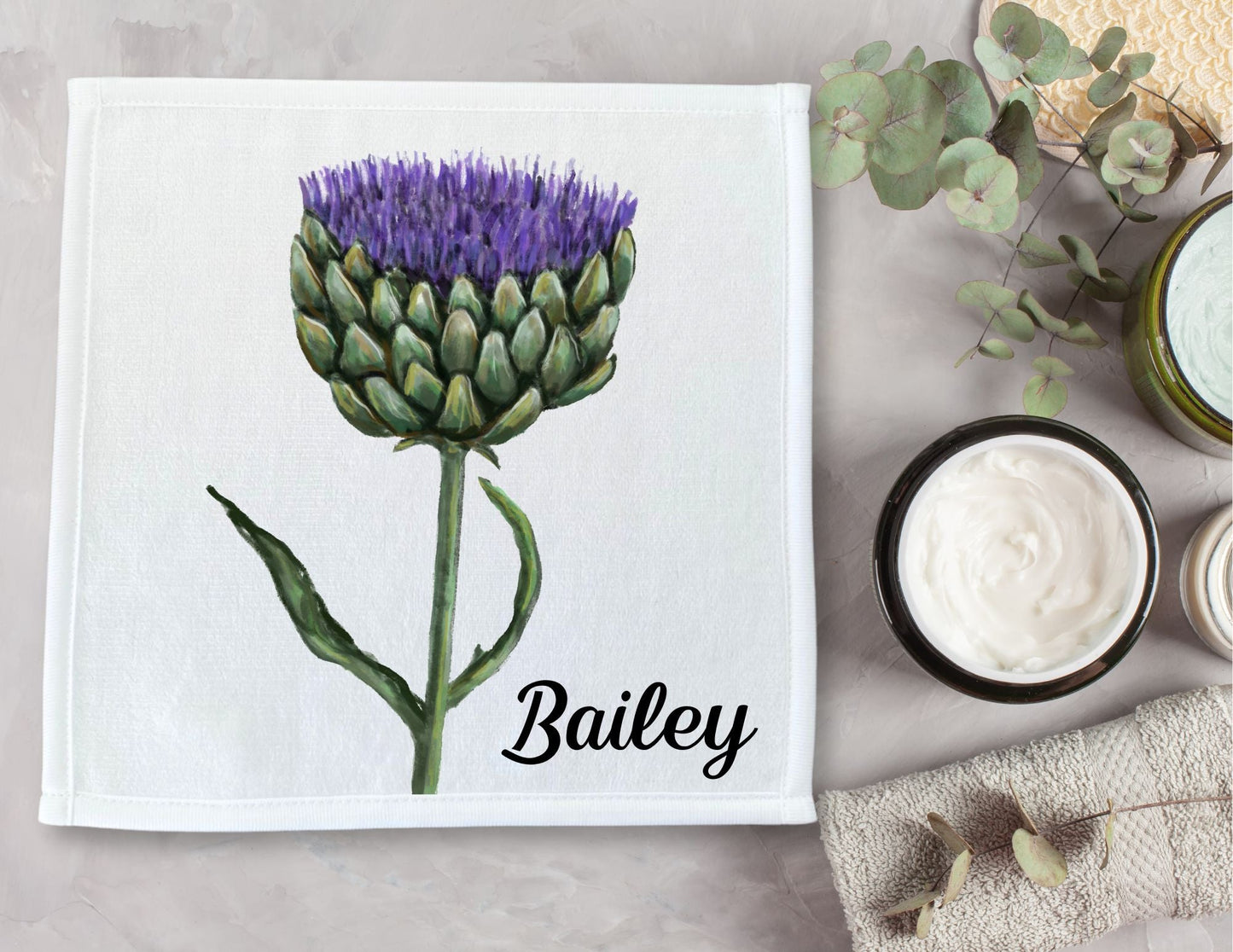 Purple Artichoke Flower Washcloth - MerikaArt