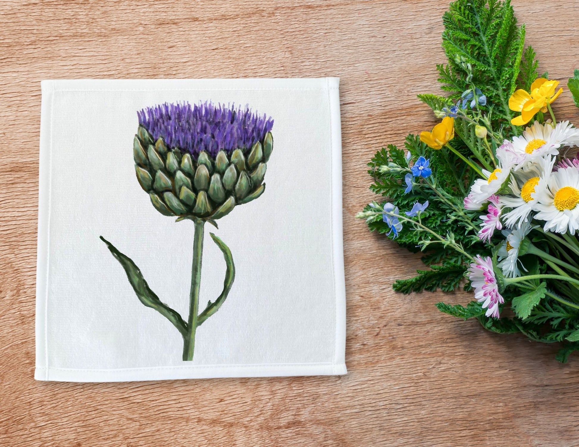 Purple Artichoke Flower Washcloth - MerikaArt