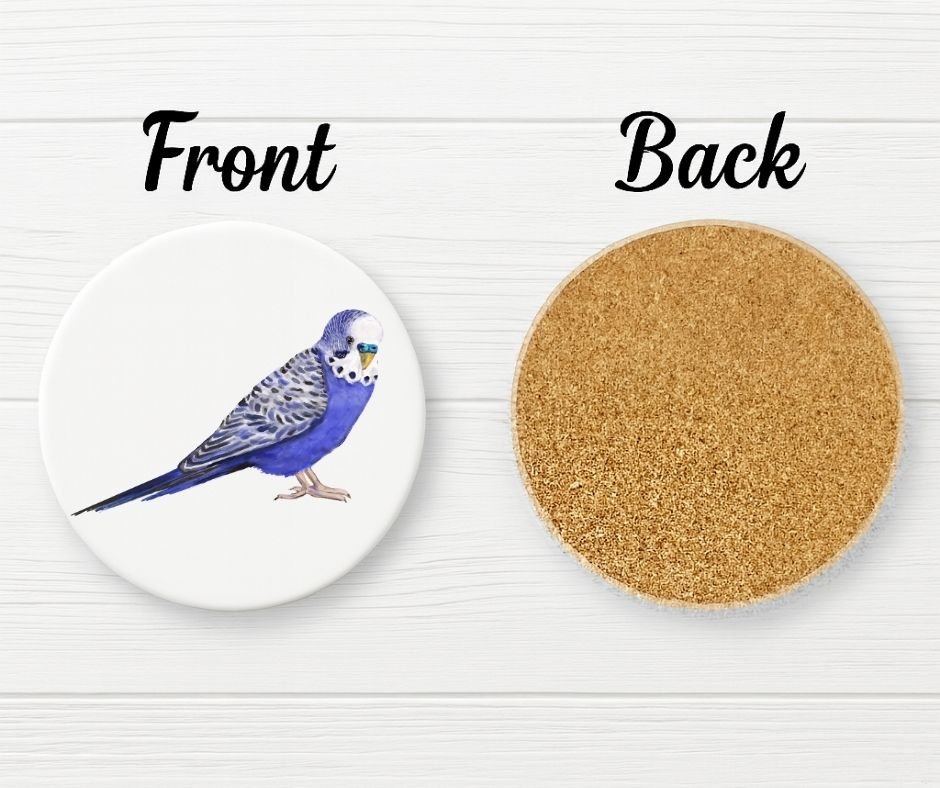 Purple Blue Budgie Ceramic Coaster - MerikaArt