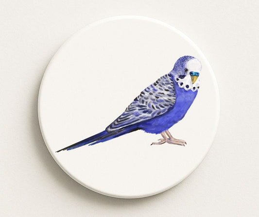 Purple Blue Budgie Ceramic Coaster - MerikaArt