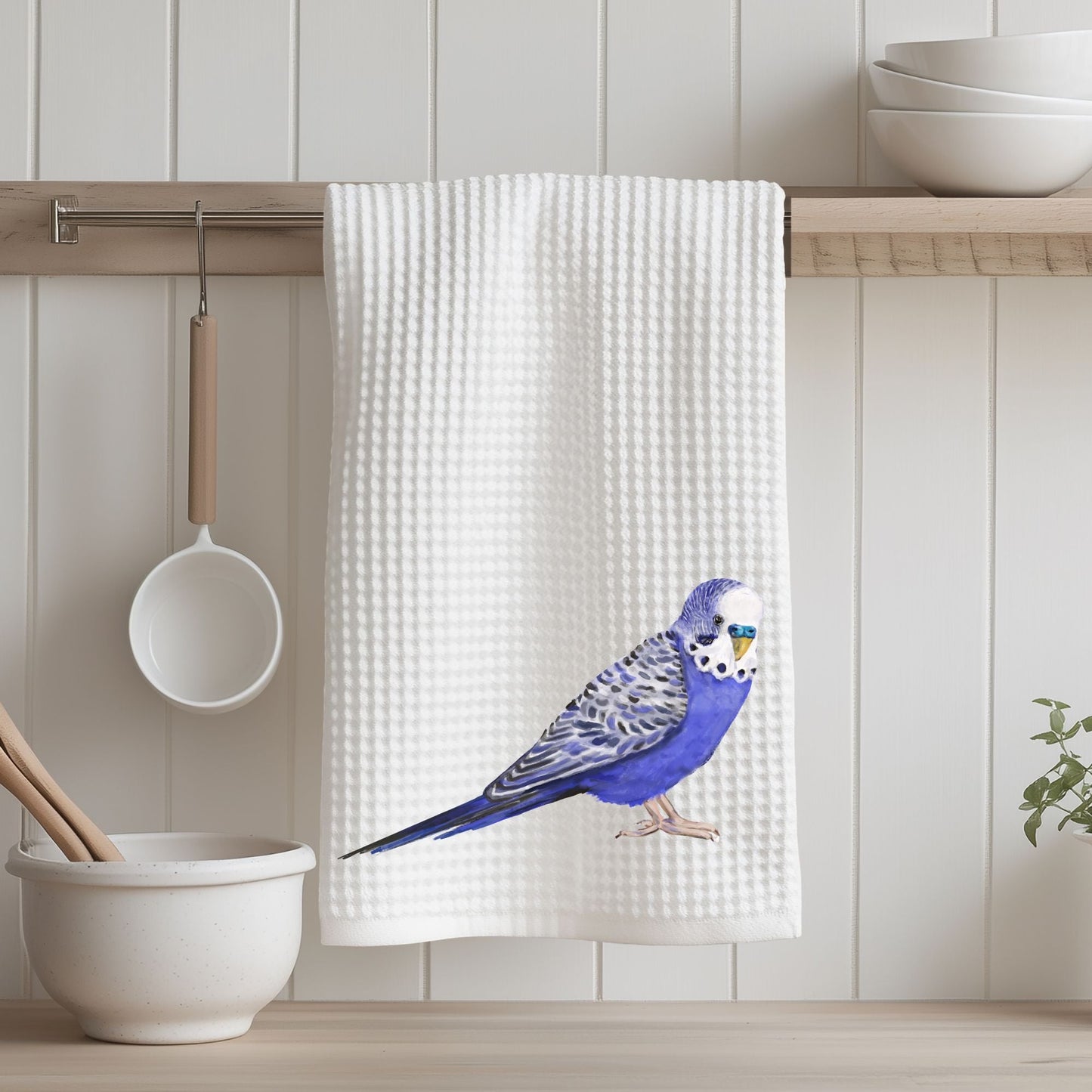 Purple Budgie Kitchen Towel - MerikaArt