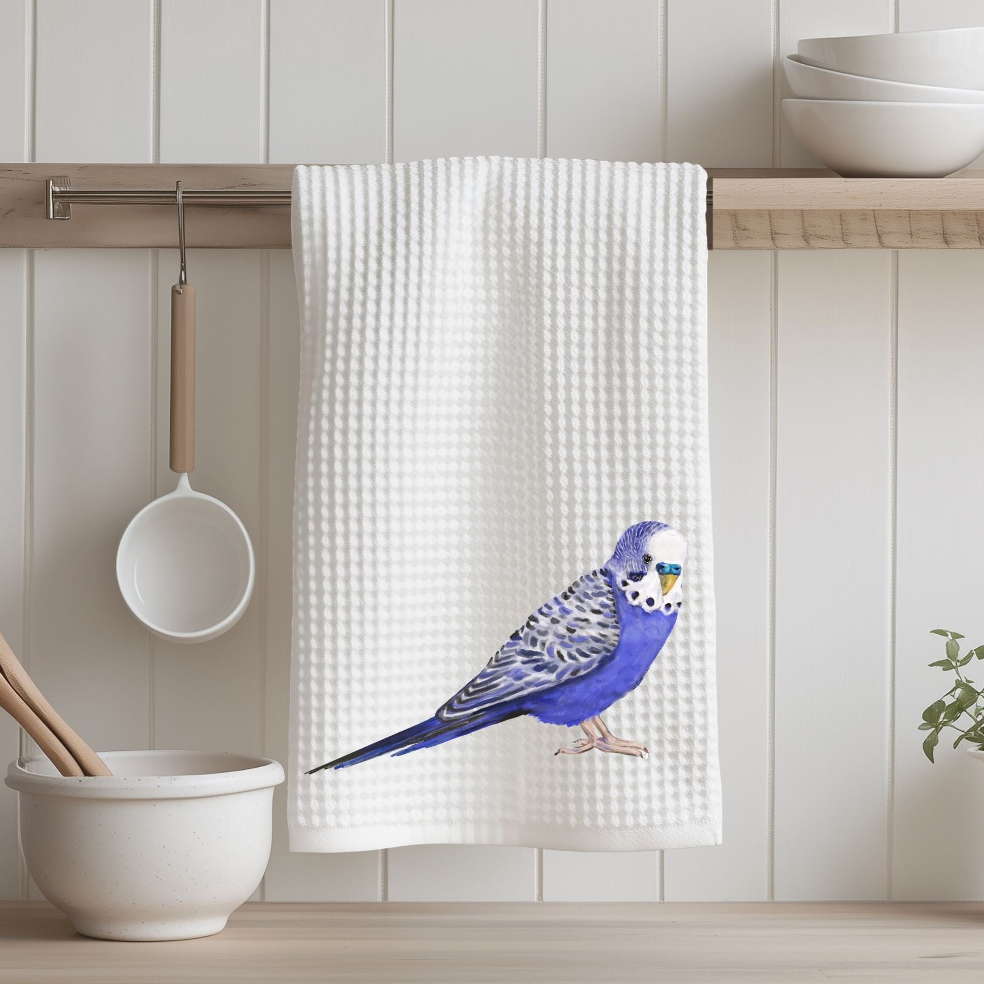 Purple Budgie Kitchen Towel - MerikaArt